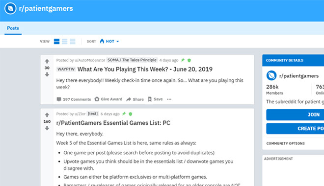 Patient Gamers Subreddit