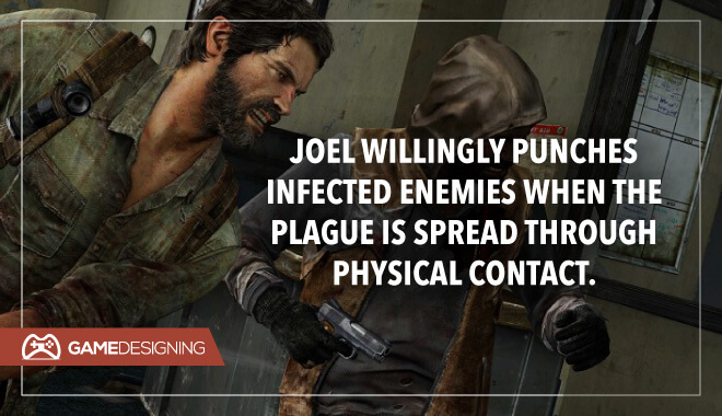 Joel punching infected enemies