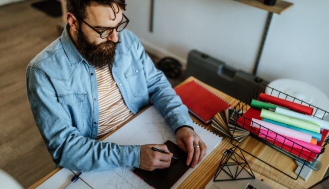 A student working on his animation portfolio