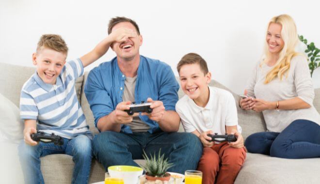 A family playing video games together